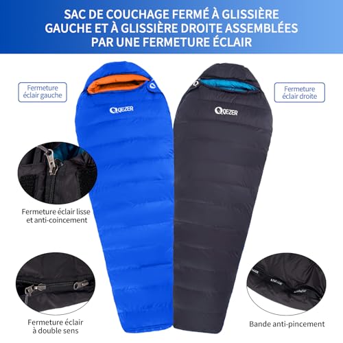 Sac de couchage en duvet QEZER contre le froid avec matelas gonflable adulte