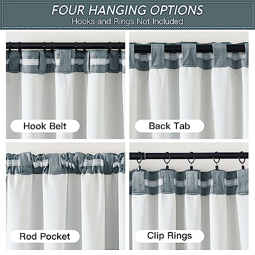Image of RYB HOME 2 Layers Extra Thick Heavy Thermal Velvet Curtains Insulated, Solid Blackout Window Curtains for Living Room Light Block Privacy Backdrop with Pleat Tape, Stone Blue, W48 x L84 inch, 1 Panel
