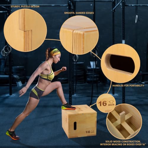 Image of Yes4All Plyo Box, 3-in-1 Wooden Box Jump for Home Gym, Lunges, Squats, Dips
