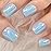 EchiQ Light Blue Laser Press On Nails, Mirror Like Fake Nails, Metallic Short Medium Squoval, Square Cute Acrylic Full Cover False Nails, Daily Date for Women Girls Faux Ongles 24 pcs/kit