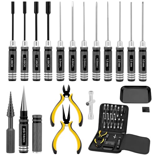 QWORK® 18 in 1 RC Werkzeugsatz, RC Werkzeug set, für RC Autos, Boote, Renndrohnen, Roboter