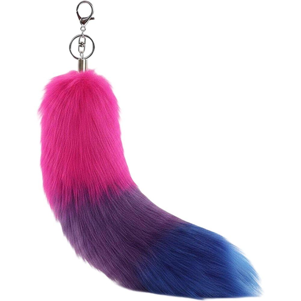 Casiler Fluffy Rainbow Tail Keychain, Unisex Furry Pendant Charm for Gay Pride Backpack Handbag Daily Hanging Decor
