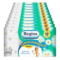 Regina Cartacamomilla – 60 Rotoli di Carta Igienica, 300 Soffici Fogli a 3 Veli, Delicata e Consistente, Profumo di Camomilla, Confezione in Carta Riciclabile, Carta 100% Certificata FSC