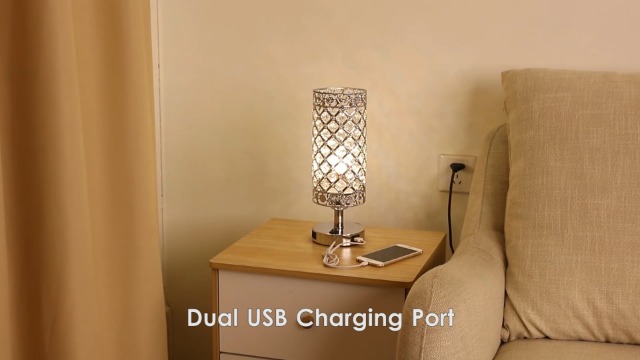 Set de 2 lámparas de mesa Tomshine con USB, cristal plata miniatura 7