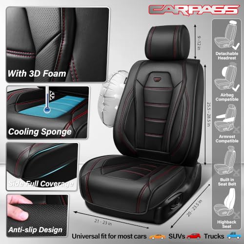 Image of CAR PASS Luxury Nappa Leather Car Seat Covers Front Seats, Waterproof Seat Cover for Cars 2 Seats, Black Car Seat Protector, Automotive Seat Cover Universal Fit for Most Sedans SUV Trucks Black