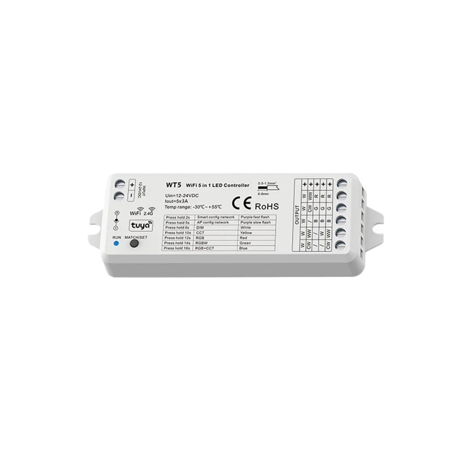 WT5 DC12V-24V 5 w 1 kontroler WiFi LED Tuya ściemniacz, aplikacja Smart Life, RF 2.4G, bezprzewodowy, odpowiedni do taśm świetlnych.