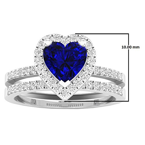 Dazzlingrock Collection 10K Solid Gold Heart Cut Blue Sapphire & Round Diamond Bridal Engagement Ring Set2