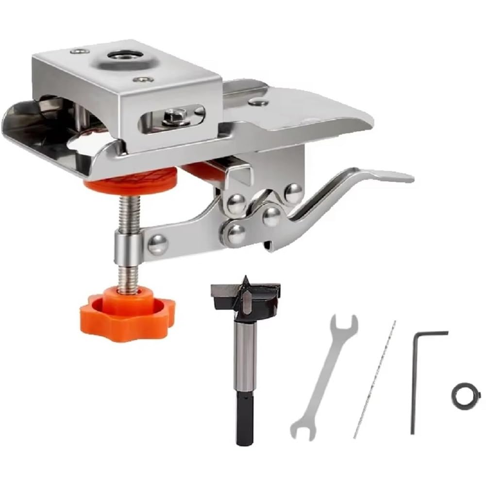 Aundhegrtt As Shown 35Mm Concealed Hinge Drilling Jig Woodworking Hole Drilling Guide Locator Stainless Steel Hole Opener Template Door Tool