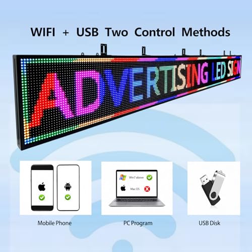 Image of P10 Programmable LED Sign Outdoor, RGB Full Color Scrolling LED Sign with 4000CD /㎡ High Brightness, WIFI Control Open Welcome Led Digital Display for Business Advertising, Store, 115 inchx 14 inch