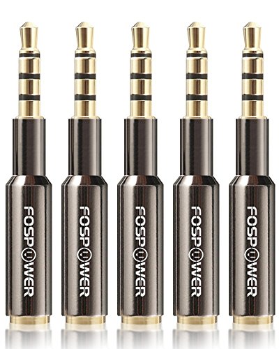FosPower 3.5mm Male to Female Auxiliary Stereo Audio Headphone Jack AUX Adapter, 4-Conductor TRRS for iPhone, Smartphones, Tablets, Speakers, Microphone & Card Readers (5 Pack)