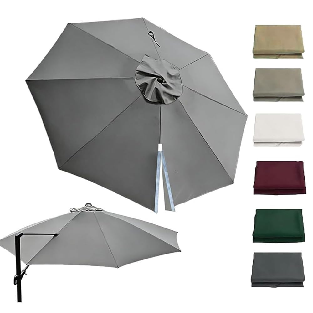 10ft 11ft 11.5ft Cantilever Round Umbrella Canopy 8Rib Garden Offset Umbrella Replacement Top Fabric, Patio Yard Pool Parasol Replacement Cloth(Grey,335cm/11ft)
