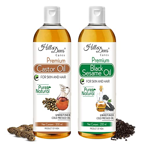 Image of Castor oil (200 ml) and Black Sesame oil (200 ml) - Cold Pressed - Moisturizes the Skin and Promotes soft and Shiny Hair