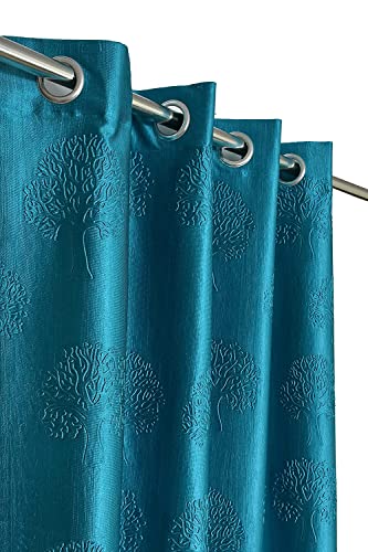 Image of Polyester Premium Tree Design Punching Screen for Home Office | Parde for Living Room Bedroom | Window Curtains 5 feet Long Set of 4 | Eyelet Rings | Blue Curtains