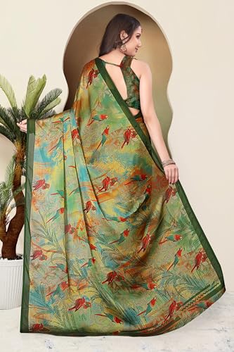 Image of SUPERLAXMI Women's Chiffon Floral Printed Saree with Blouse Piece