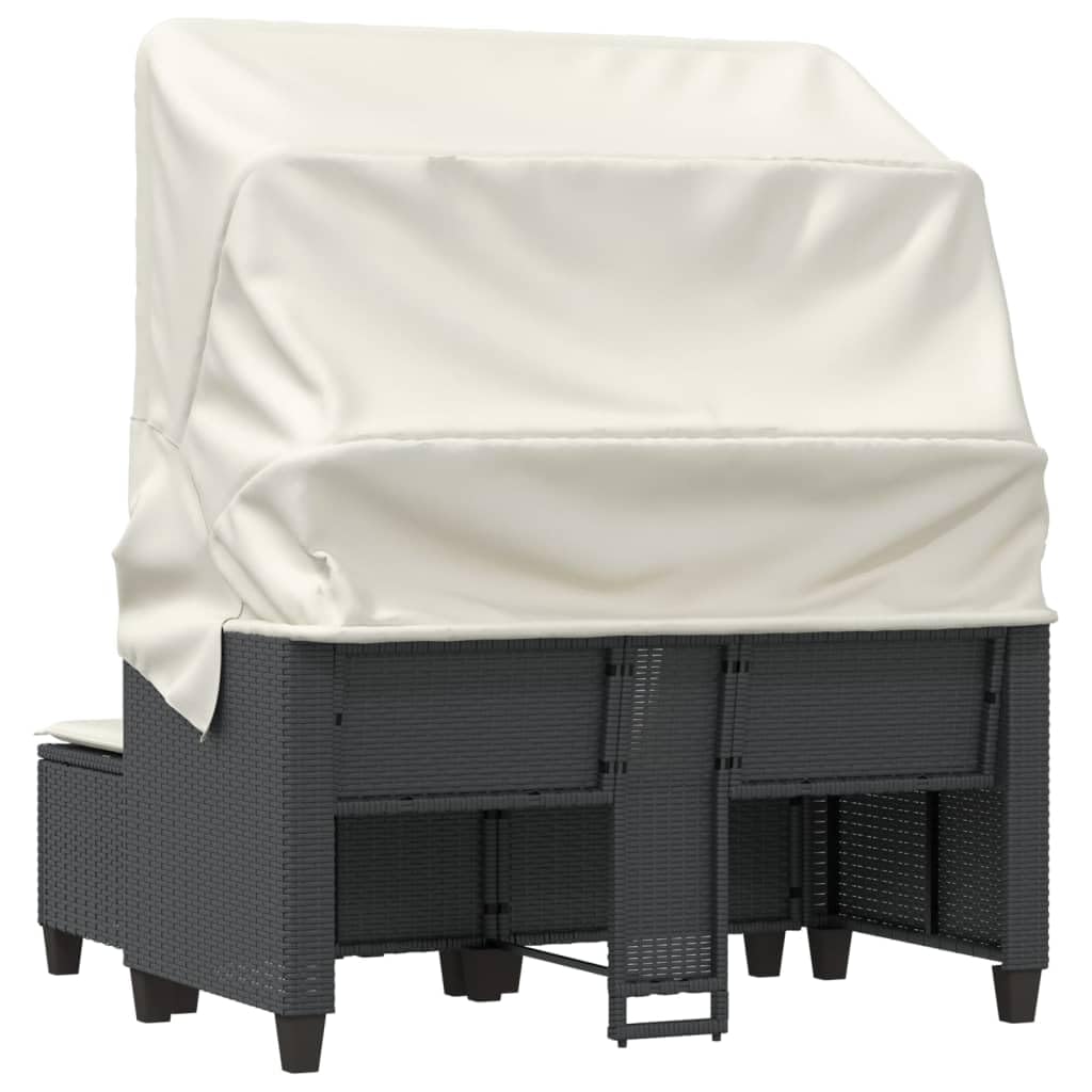 sofás Baratos,sofás de Dos plazas,Sillon Cama 1 Plaza Plegable,Sofá de jardín 2 plazas con toldo y taburetes ratán PE negroAdecuado para salón, Dormitorio