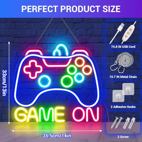 Image of Neon Sign for Game Room Decor, Game On Neon LED Sign for Gamer Wall Decor, Gaming Neon Light Sign for Teen Bedroom Decor, Gamer Gifts for Boys, Teen, Men, Kids (GAME ON-01)