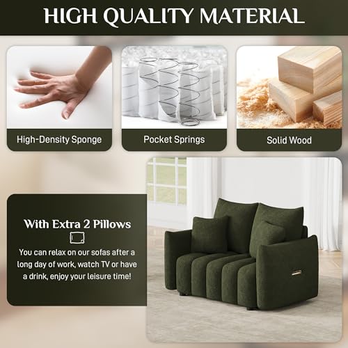 Image of OUYESSIR 56 inch Modern Sofa Couch, Comfy Deep Seat Teddy Cloud Sofa, Upholstered 2-Seater Boucle Couch, Oversized Loveseat for Living Room, Bedroom, Office, Apartment, Green