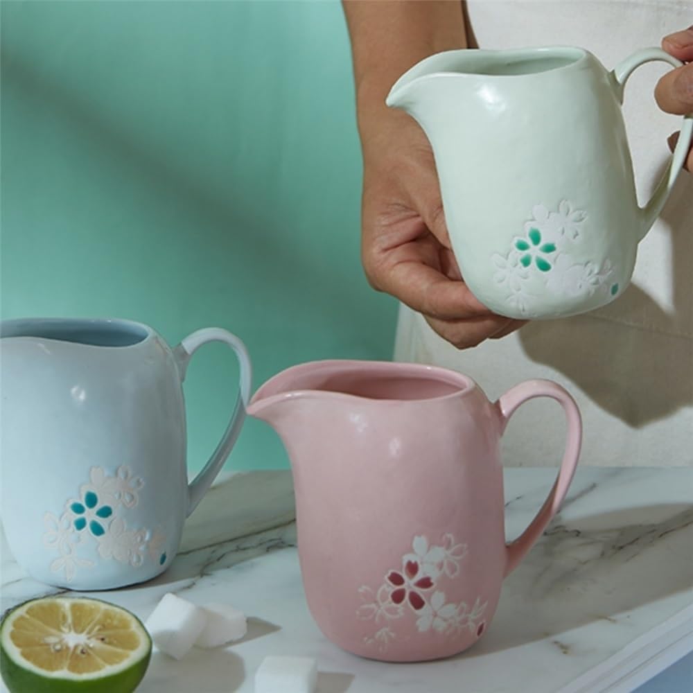 MRKU Pot à Lait, saucière, Tasse à Eau, pichet, crémier, Distributeur de café, sucrier, Pot à crème en céramique Peint à la Main avec Anse et Bec verseur Pointu.