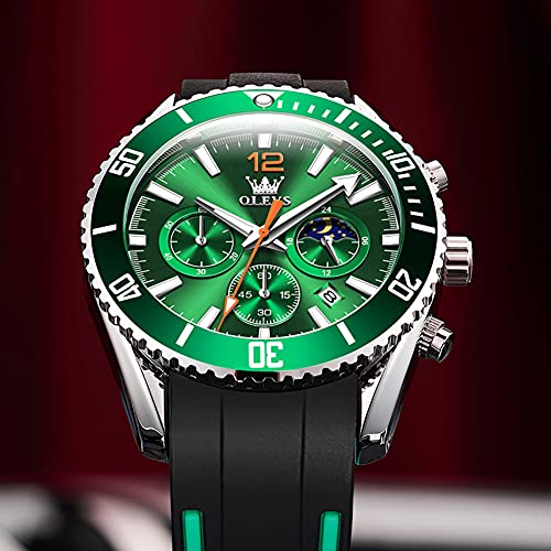 OLEVS Mens Watches Chronograph Waterproof Luminous Silicon Strap Multifunction Watches for Men Quartz Business Calendar Men Wrist Watch