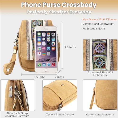 Image of Goodhan Embroidery Canvas Crossbody Bag Cell phone Pouch Coin Purse for Women