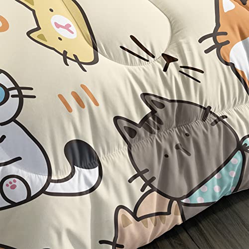 Qoomo Kawaii Cat Comforter Queen,Kawaii Animals Comforter Set For Kids Teens Girls,3Pcs Bedding Set Printed Comforter With 2 Pillowcases,Down Alternative,Soft And Lightweight，Queen Size #TOP5