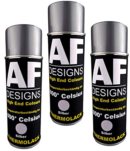 Alex Flittner Designs Lot de 3 bombes de peinture thermique pour four et pot d'échappement Résistant à la chaleur 800 °C Argenté 400 ml Protège le moteur...