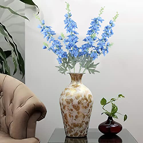 Ferial BLUE FEIYAN GRASS ARTIFICIAL FLOWER Blue Silk Larkspur Flowers 4Pcs Artificial Delphinium Faux Snapdragon Long Stem Fake Plant Spray Arrangement thumb #2