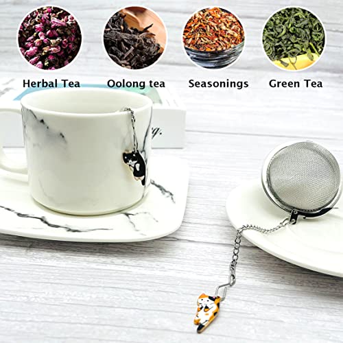 Cat Tea Infuser, 2 Pcs Cute Tea Diffuser Stainless Steel Mesh Loose Leaf Tea Infusers Tea Ball Strainers With Cat Pendants (Black&Orange Cats) #TOP1