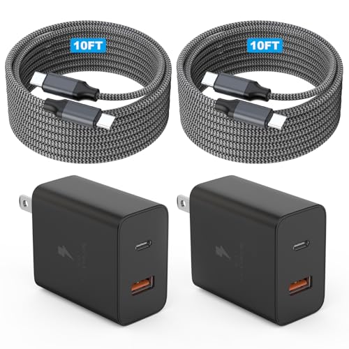 Extra Long 10Foot 45W Samsung USB C Fast Charger Block Dual Port PD Power Adapter Fast Charging Block,2Pack 10FT Type C Super Quick Charging Cord for Samsung Galaxy S25 Ultra/S25/S24/S23/S22 and More