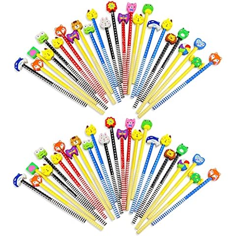 Etmact 50 Pack Assorted Colorful Cartoon Animal Pencil With Erasers, Fun Pencils For Kids, Bulk Pencils With Animal Eraser Toppers,Party Favor Pencils For Kids Novelty Pencils Cover