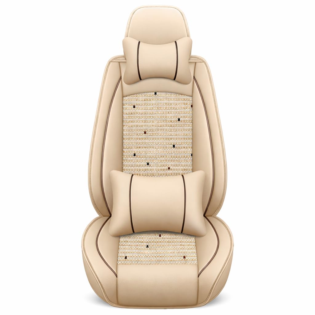 Fundas Asientos Coche 5 Plazas para Land Rover Freelander 2 2008-2015, Transpirable Seda de Hielo Cuero Impermeable,Beige - Deluxe
