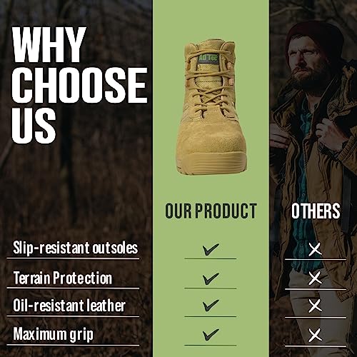 Leather Tactical Boots for Men - Comfortable 6" Suede Work Boots for Men with Side Zipper, Mens Boots For Military, Army, Police Services - Slip & Oil Resistant, Suede2