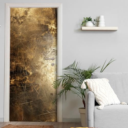 Türtapete selbstklebend | 200 x 90 cm Goldene Struktur | Tür Aufkleber Poster Türfolie | Einteilig | Wasserfest 3D Türaufkleber Klebefolie Wandtattoo