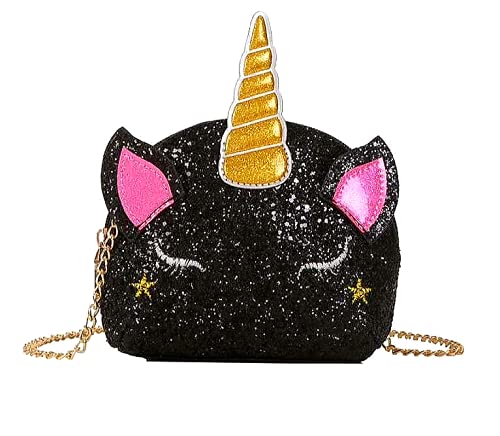 Unicorn Purse Sparkle Unicorn Shoulder Bag Children's Purse Kids Crossbody Bag Glitter Purse Chain Strap Purse Girly Purse My First Purse (Black)