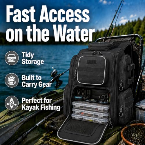 Kelokeli Fishing Backpack, 40L Large Fishing Bag with Multiple Compartments | Fishing Tackle Backpack with Rod Holders,, Multiple Compartments, Rain Cover Padded Back for Freshwater and Saltwater Fishing - image 6