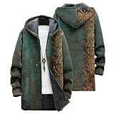 MARSVOVO Fashion Vintage Mens Long Cardigan Hoodies Zip Up Novelty Print Cool Jacket with Pockets Casual Stylish Fall Winter Warm Sherpa Fleece Lined Cardigan Sweaters Retro Green,XL