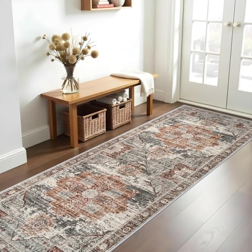 RUUGME Rug Runners 3x10 - Washable Hallway Rugs for Living Room Soft Stain Resistant Carpet Vintage Tribal Rugs for Bedroom Kitchen with Non Slip Backing Home Decor Floor Decoration Mat 3x10 Brick