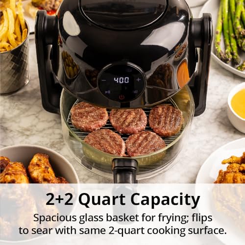 Image of Aria Air Fryer, Non-Stick Ceramic Build, Dishwasher Safe Ceramic Non Toxic Large Sized Airfryer Basket, Touchscreen Display & Auto Shutoff, BPA & Teflon Free with Cookbook (4 Qt Flip Flop (2+2))
