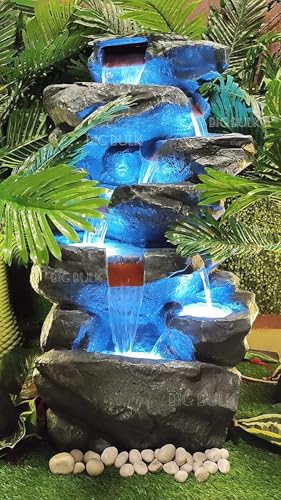 Image of 6 Tier Layer Stone Look Fiber Fountain for Home Decor /Living Room /Hall /Office /Garden /Puja Room Indoor Outdoor (Grey: 55 x 40 x105 cm)