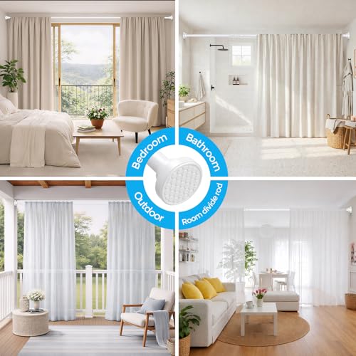 Image of MEXAU White Shower Curtain Rod 40-78 Inch | Adjustable 1.26 Inch Diameter Tension Curtain Rod No Drill,Tension Rod for Window,Bathroom,Outdoor,Room Divider
