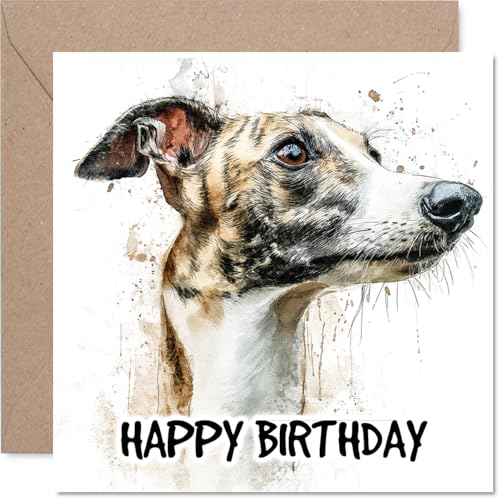 Whippet Birthday Card for Men Women - Dog Breeds - Happy Birthday Card for Wife Grandma Cousin Husband 145mm Bday Greeting Cards