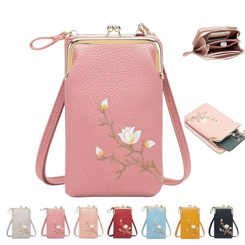 Upliftjoys/Subsequentn Women Sling Cross-Body Wallet with Mobile Cell Phone Holder,Embroidered Mobile Phone Bag Wallet