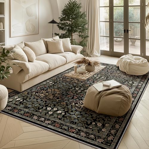 Image of Traditional Design Vintage Floral Area Rug 5 x 7,Washable Area Rugs - Perfect for Living Room, Bedroom, Pet & Child Friendly, Nursery - Stain & Water Resistant Non-Slip, Dining Room Decor