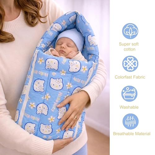 Image of Fareto Combo of Baby Mattress with Net | Carry Bag | 4 Pcs Bedding Set(0-6 Months) (Blue)