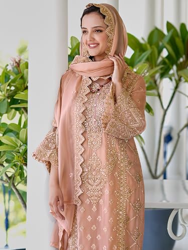 Image of INDO ERA Women's Organza Kurta and Pant with Dupatta Set