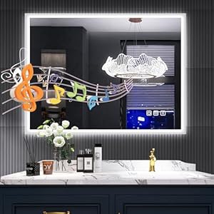 SBAGNO LED Bathroom Mirror with Lights, 32”x24” Bathroom Vanity Wall Mirror with Buletooth, Anti-Fog, Stepless Dimmable, 3 Colors, Tempered Glass Lighted Vanity Smart Mirror for Bathroom