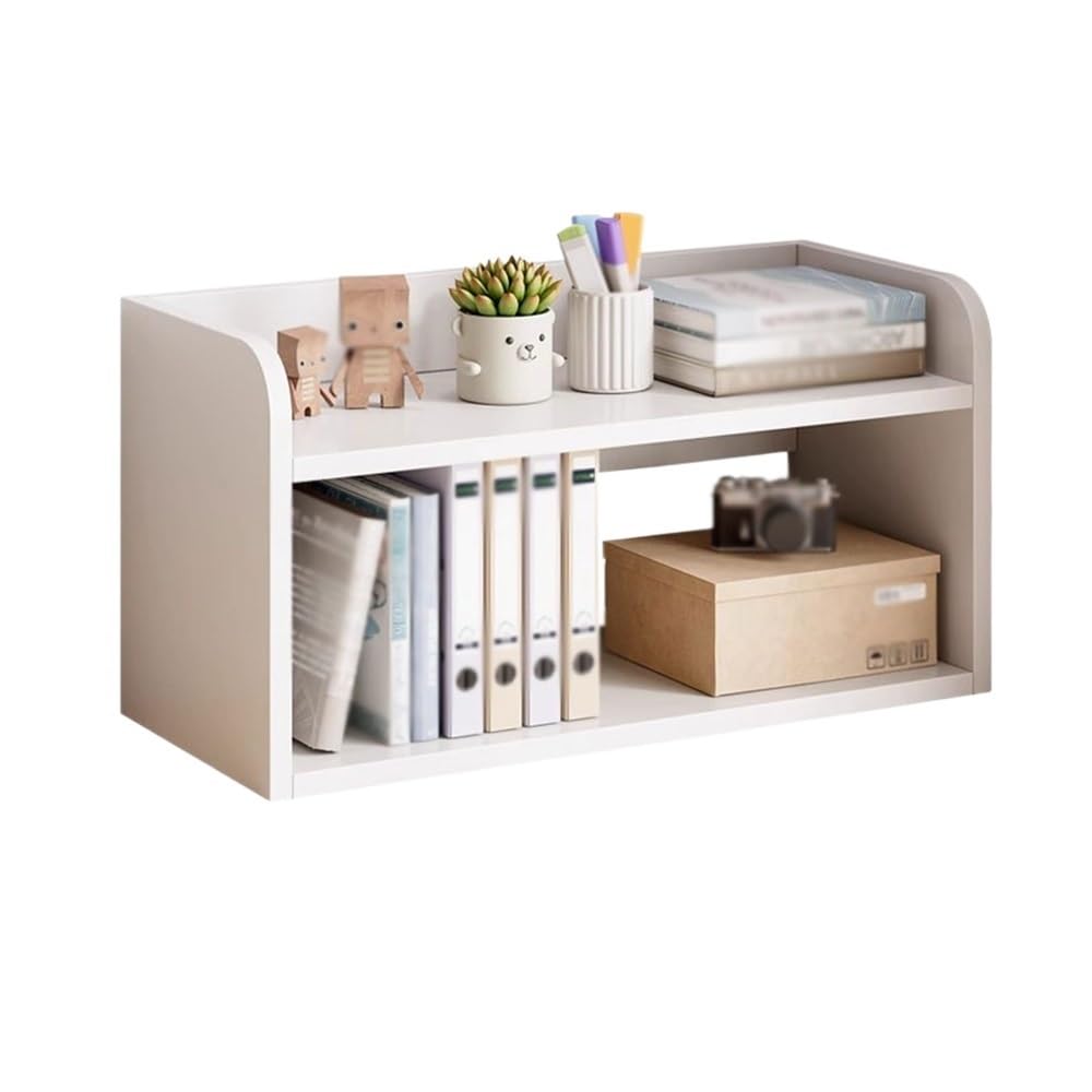 CWCQGH Bookshelf White Double Tier Desktop Bookshelf, Density Board Storage Shelves, for Home Office Study and Kitchen Display Organizer Bookcase,L68xW20xH39 cm