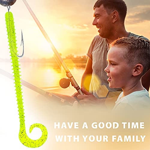 Fishing Lure Soft Plastic Lure - 3 inch Bait Chartreuse Longer Snake -Ribbon Tail Worm - Realistic Artificial Baits Kit 9 pcs - Fishing Accessories and Gear - Lures for Saltwater Freshwater LS0300302 - Thumbnail 7