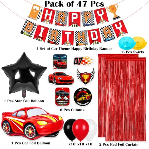 Image of 47 Pcs Race Car Theme Birthday Decoration Set, for Kids Party