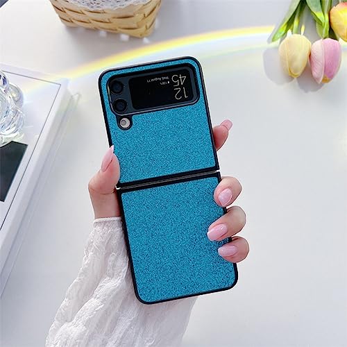 Coque en cuir brillant pour Samsung Galaxy Z Flip 4 antichoc et élégante bleu